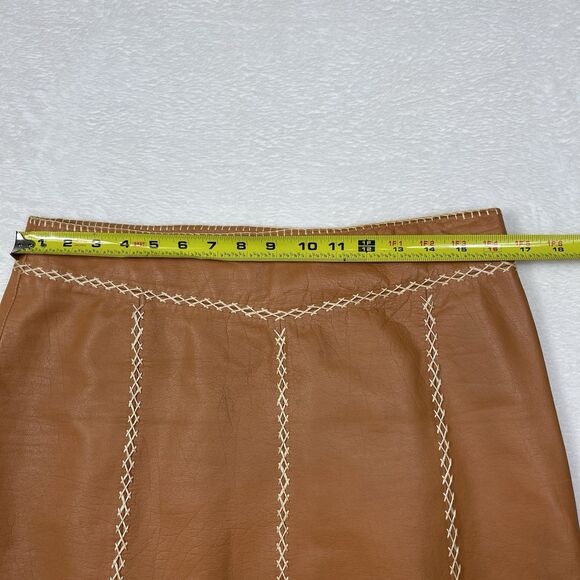 Vintage GAP Khaki Leather Skirt 10 Lined Contrasting Stitch Camel Brown Y2K - Picture 8 of 10